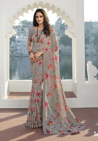 Picture of Beauteous Georgette Grey Saree