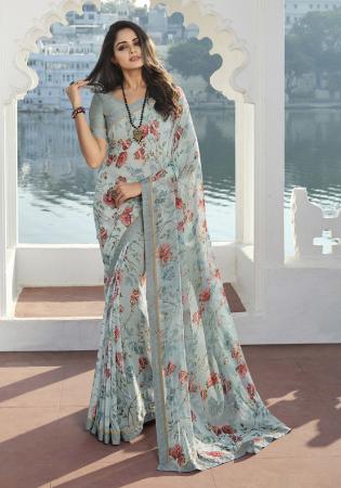 Picture of Excellent Georgette Light Slate Grey Saree