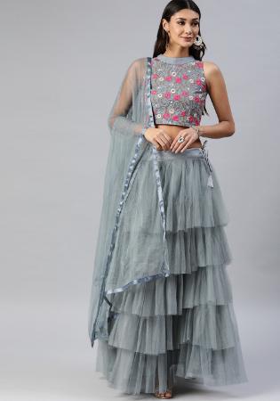 Picture of Excellent Net Light Slate Grey Lehenga Choli