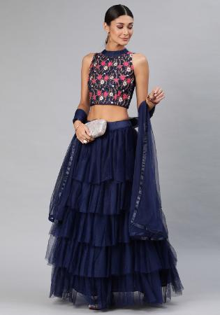 Picture of Ideal Net Navy Blue Lehenga Choli