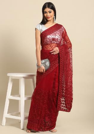 Picture of Appealing Net Maroon Saree