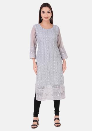 Picture of Appealing Georgette Silver Kurtis & Tunic