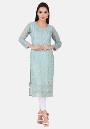 Picture of Bewitching Georgette Light Steel Blue Kurtis & Tunic