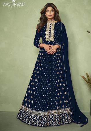 Picture of Gorgeous Georgette Navy Blue Anarkali Salwar Kameez