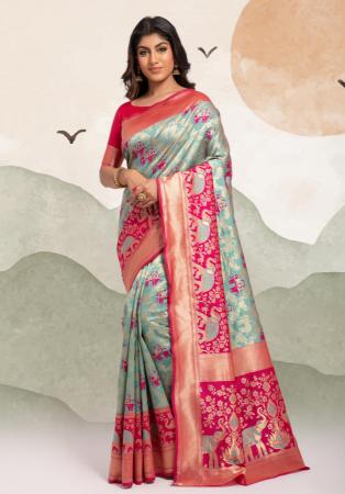 Picture of Fine Silk Dark Sea Green Saree