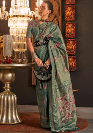 Picture of Delightful Silk Dark Olive Green Saree