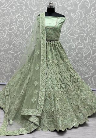 Picture of Gorgeous Net Dark Olive Green Lehenga Choli