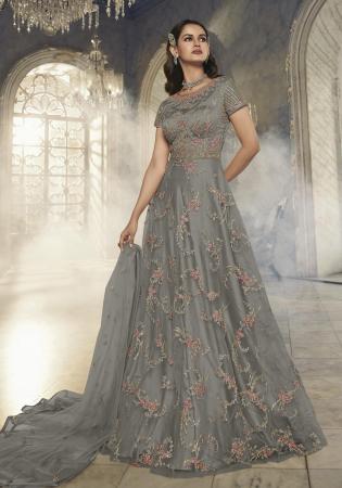 Picture of Amazing Net Grey Anarkali Salwar Kameez