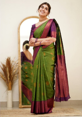 Picture of Stunning Silk Dark Khaki Saree