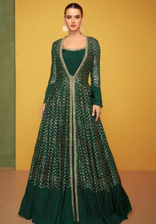 Picture of Pretty Silk Sea Green Anarkali Salwar Kameez