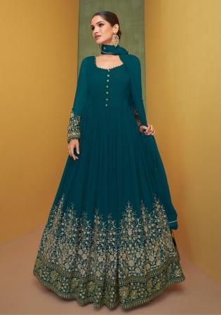 Picture of Delightful Georgette Teal Anarkali Salwar Kameez