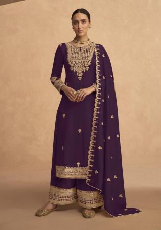 Picture of Appealing Georgette Purple Straight Cut Salwar Kameez