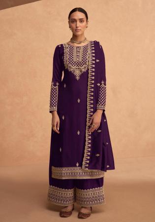 Picture of Grand Georgette Purple Straight Cut Salwar Kameez