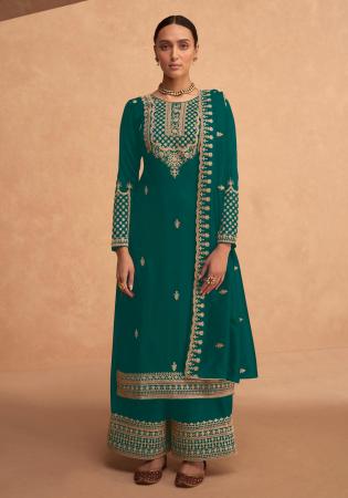 Picture of Ravishing Georgette Teal Straight Cut Salwar Kameez