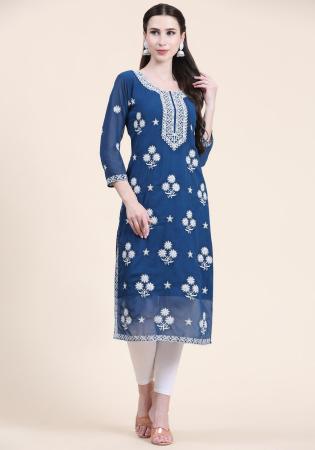 Picture of Fine Georgette Dark Slate Blue Kurtis & Tunic