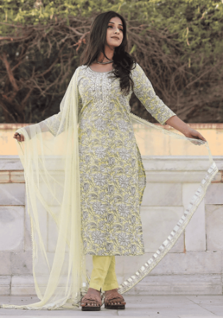 Picture of Superb Cotton Dark Khaki Readymade Salwar Kameez