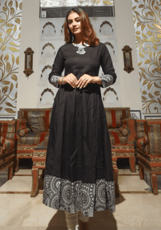 Picture of Charming Rayon & Cotton Black Readymade Gown