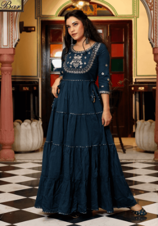 Picture of Rayon & Cotton Midnight Blue Readymade Gown