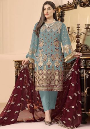 Picture of Georgette Light Slate Grey Straight Cut Salwar Kameez