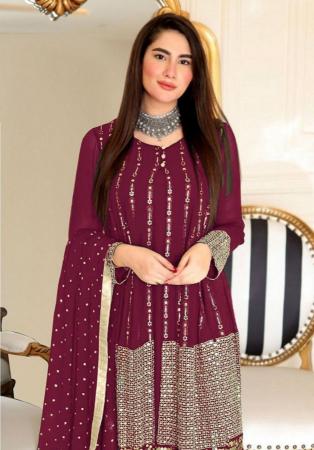 Picture of Georgette Medium Violet Red Straight Cut Salwar Kameez