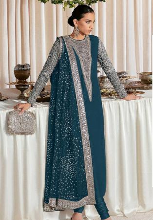 Picture of Georgette Midnight Blue Straight Cut Salwar Kameez