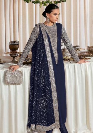 Picture of Georgette Navy Blue Straight Cut Salwar Kameez