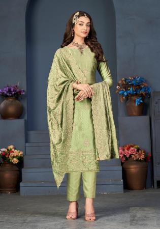 Picture of Ideal Satin Dark Khaki Straight Cut Salwar Kameez