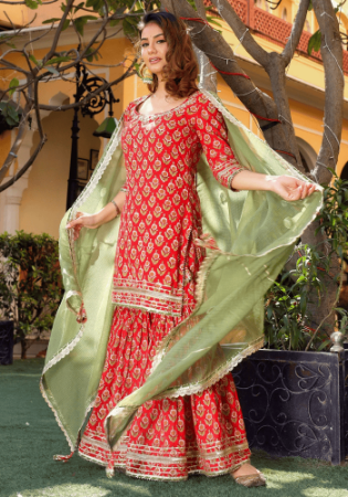 Picture of Delightful Cotton Indian Red Readymade Salwar Kameez