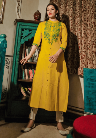 Picture of Splendid Rayon & Cotton Golden Rod Kurtis And Tunic