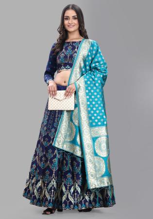 Picture of Sightly Silk Navy Blue Lehenga Choli