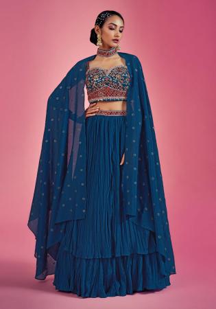 Picture of Chiffon Midnight Blue Readymade Lehenga Choli