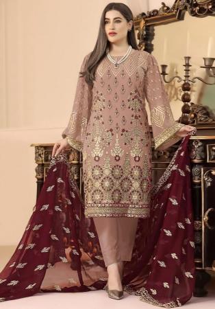 Picture of Georgette Rosy Brown Straight Cut Salwar Kameez