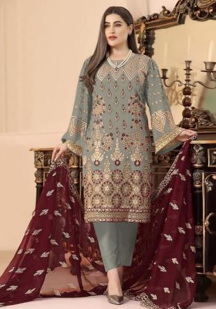 Picture of Bewitching Georgette Grey Straight Cut Salwar Kameez