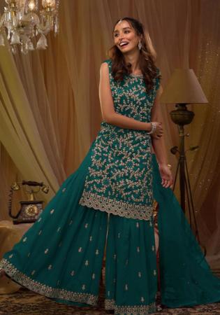 Picture of Georgette Dark Green Straight Cut Salwar Kameez