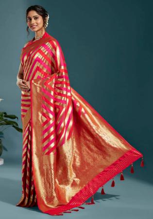 Picture of Pretty Satin & Silk Fire Brick Saree