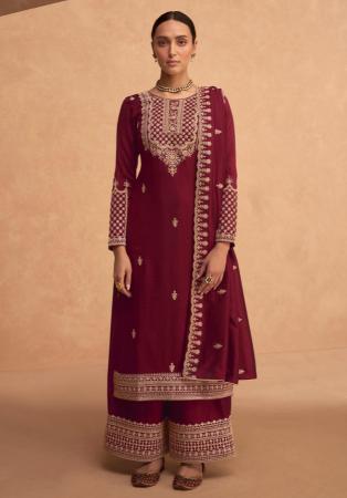 Picture of Elegant Georgette Maroon Straight Cut Salwar Kameez