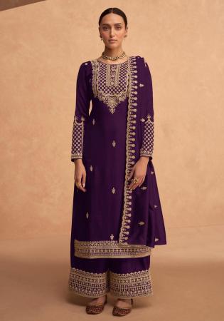 Picture of Good Looking Georgette Purple Straight Cut Salwar Kameez