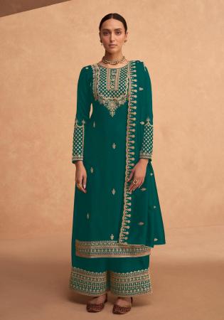 Picture of Fine Georgette Teal Straight Cut Salwar Kameez