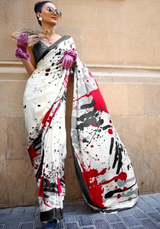 Picture of Fascinating Crepe & Satin White Smoke Saree