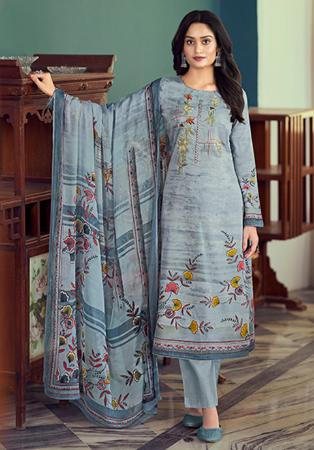 Picture of Satin Light Slate Grey Straight Cut Salwar Kameez