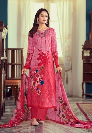 Picture of Satin Pale Violet Red Straight Cut Salwar Kameez