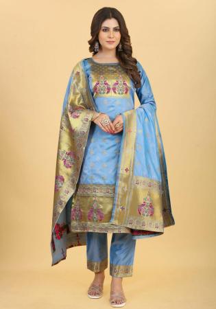 Picture of Resplendent Silk Sky Blue Readymade Salwar Kameez