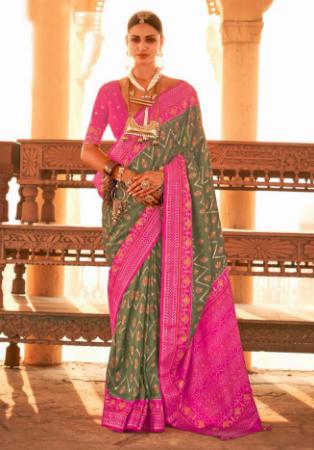 Picture of Grand Silk Dark Olive Green Saree