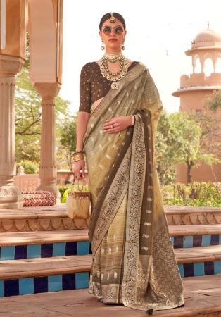 Picture of Stunning Silk Dark Khaki Saree