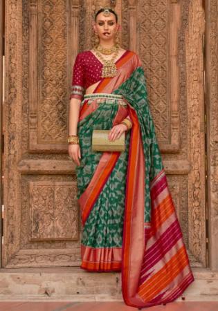 Picture of Well Formed Silk Dark Olive Green Saree