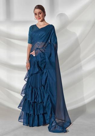 Picture of Lovely Georgette & Organza Midnight Blue Saree