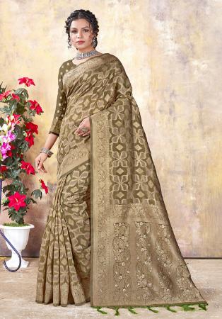 Picture of Splendid Organza Dark Olive Green Saree