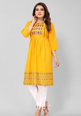 Picture of Pleasing Cotton Golden Kurtis & Tunic