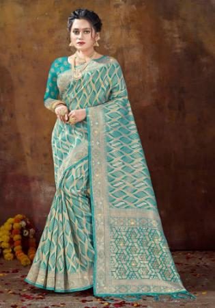 Picture of Pleasing Organza Cadet Blue Saree