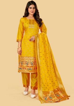 Picture of Ravishing Silk Golden Rod Straight Cut Salwar Kameez